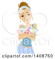 Clipart Of A Caucasian Teen Girl With Acne Holding Beauty Products Royalty Free Vector Illustration by BNP Design Studio