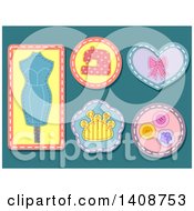 Poster, Art Print Of Sewn Styled Patches Or Badges On Teal