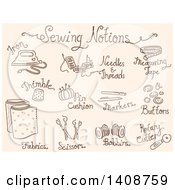 Clipart Of Sketched Sewing Notions Royalty Free Vector Illustration