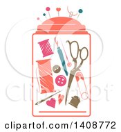 Clipart Of A Stencil Styled Sewing Kit Royalty Free Vector Illustration