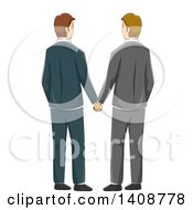 Rear View Of A Gay Wedding Couple Holding Hands