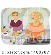 Poster, Art Print Of Caucasian Couple Cooking In A Kitchen Together
