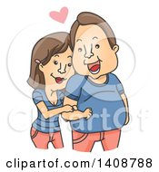 Cartoon Cuddly Caucasian Woman Clinging To Her Chubby Man