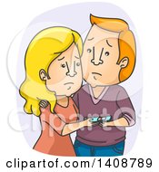Cartoon Sad Caucasian Couple With A Negative Pregnancy Test