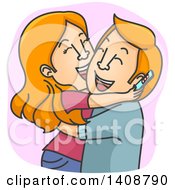 Poster, Art Print Of Cartoon Happy Caucasian Couple With A Positive Pregnancy Test