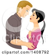 Clipart Of A Happy Caucasian Couple Staring At Each Other Royalty Free Vector Illustration