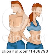 Clipart Of A Sketched Fit Caucasian Couple Posting Royalty Free Vector Illustration by BNP Design Studio
