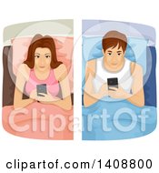 Clipart Of A Caucasian Couple Glued To Their Smart Phones Royalty Free Vector Illustration