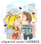 Cartoon Caucasian Couple Kissing In Public