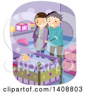 Poster, Art Print Of Happy Couple Watching Their Baby Sleep