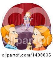Clipart Of Happy Red Haired Caucasian Parents Watching Their Daughter Sing On Stage Royalty Free Vector Illustration