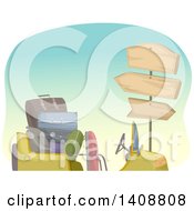 Clipart Of A Cart Full Of Suitcases By Signs Royalty Free Vector Illustration