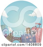 Poster, Art Print Of Couple Of Suitcases With A Camera In A Circle With Skyscrapers