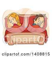 Cartoon Caucasian Couple Going To Bed Mad At Each Other