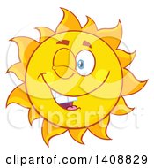 Poster, Art Print Of Yellow Summer Time Sun Character Mascot Winking