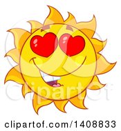 Poster, Art Print Of Yellow Summer Time Sun Character Mascot With Heart Eyes