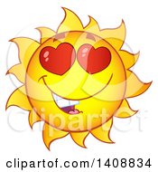 Poster, Art Print Of Yellow Summer Time Sun Character Mascot With Heart Eyes