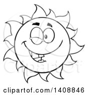 Poster, Art Print Of Black And White Lineart Summer Time Sun Character Mascot Winking