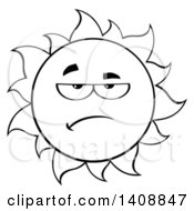Poster, Art Print Of Black And White Lineart Grumpy Summer Time Sun Character Mascot