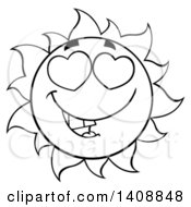 Poster, Art Print Of Black And White Summer Time Sun Character Mascot With Heart Eyes