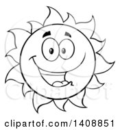 Poster, Art Print Of Black And White Lineart Summer Time Sun Character Mascot Smiling