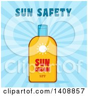 Poster, Art Print Of Bottle Of Sun Block With Text Over Blue Rays