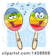Poster, Art Print Of Pair Of Maraca Characters Over Blue