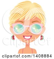 Clipart Of A Caucasian Woman With Short Blond Hair Wearing Watermelon Earrings And Sunglasses Royalty Free Vector Illustration