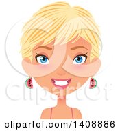 Clipart Of A Caucasian Woman With Short Blond Hair Wearing Watermelon Earrings Royalty Free Vector Illustration