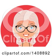 Clipart Of A Pastel Pink Haired Geek Caucasian Woman Wearing Glasses Over A Red Circle Royalty Free Vector Illustration by Melisende Vector