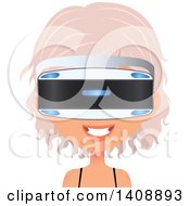 Clipart Of A Pastel Pink Haired Caucasian Woman Wearing Virtual Reality Goggles Royalty Free Vector Illustration
