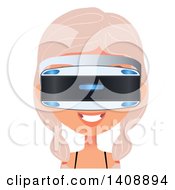 Clipart Of A Pastel Pink Haired Caucasian Woman Wearing Virtual Reality Goggles Royalty Free Vector Illustration