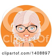 Clipart Of A Pastel Pink Haired Geek Caucasian Woman Wearing Glasses Over An Orange Circle Royalty Free Vector Illustration by Melisende Vector