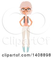 Poster, Art Print Of Casual Pastel Pink Haired Geek Caucasian Woman Wearing Glasses