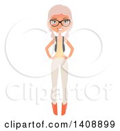 Clipart Of A Casual Pastel Pink Haired Geek Caucasian Woman Wearing Glasses Royalty Free Vector Illustration by Melisende Vector