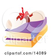 Red Ribbon Tied Around A High School Diploma On Top Of Two Text Books Clipart Illustration by Rasmussen Images