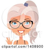 Clipart Of A Waving Pastel Pink Haired Geek Caucasian Woman Wearing Glasses Royalty Free Vector Illustration by Melisende Vector