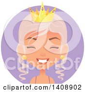 Poster, Art Print Of Laughing Pastel Pink Haired Caucasian Woman Wearing A Crown Over A Purple Circle