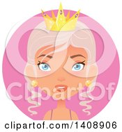 Clipart Of A Pastel Pink Haired Caucasian Woman Wearing A Crown Over A Pink Circle Royalty Free Vector Illustration by Melisende Vector