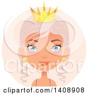 Clipart Of A Pastel Pink Haired Caucasian Woman Wearing A Crown Over A Purple Circle Royalty Free Vector Illustration by Melisende Vector
