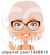 Waving Pastel Pink Haired Geek Caucasian Woman Wearing Glasses