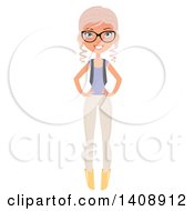 Clipart Of A Casual Pastel Pink Haired Geek Caucasian Woman Wearing Glasses Royalty Free Vector Illustration