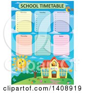 School Time Table Schedule Design Over A Happy Sun And Building