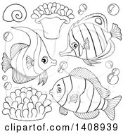 Poster, Art Print Of Black And White Lineart Marine Fish