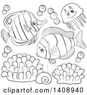 Clipart Of Black And White Lineart Marine Fish Royalty Free Vector Illustration by visekart
