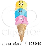 Clipart Of A Waffle Ice Cream Cone With Scoop Characters Royalty Free Vector Illustration