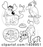 Poster, Art Print Of Black And White Lineart Pets