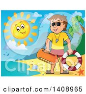 Poster, Art Print Of Cartoon Caucasian Male Lifeguard On A Sunny Beach