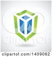 Clipart Of A Green And Blue Rectangular Cube Design Royalty Free Vector Illustration