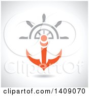 Poster, Art Print Of Nautical Ship Helm Steering Wheel And Orange Anchor